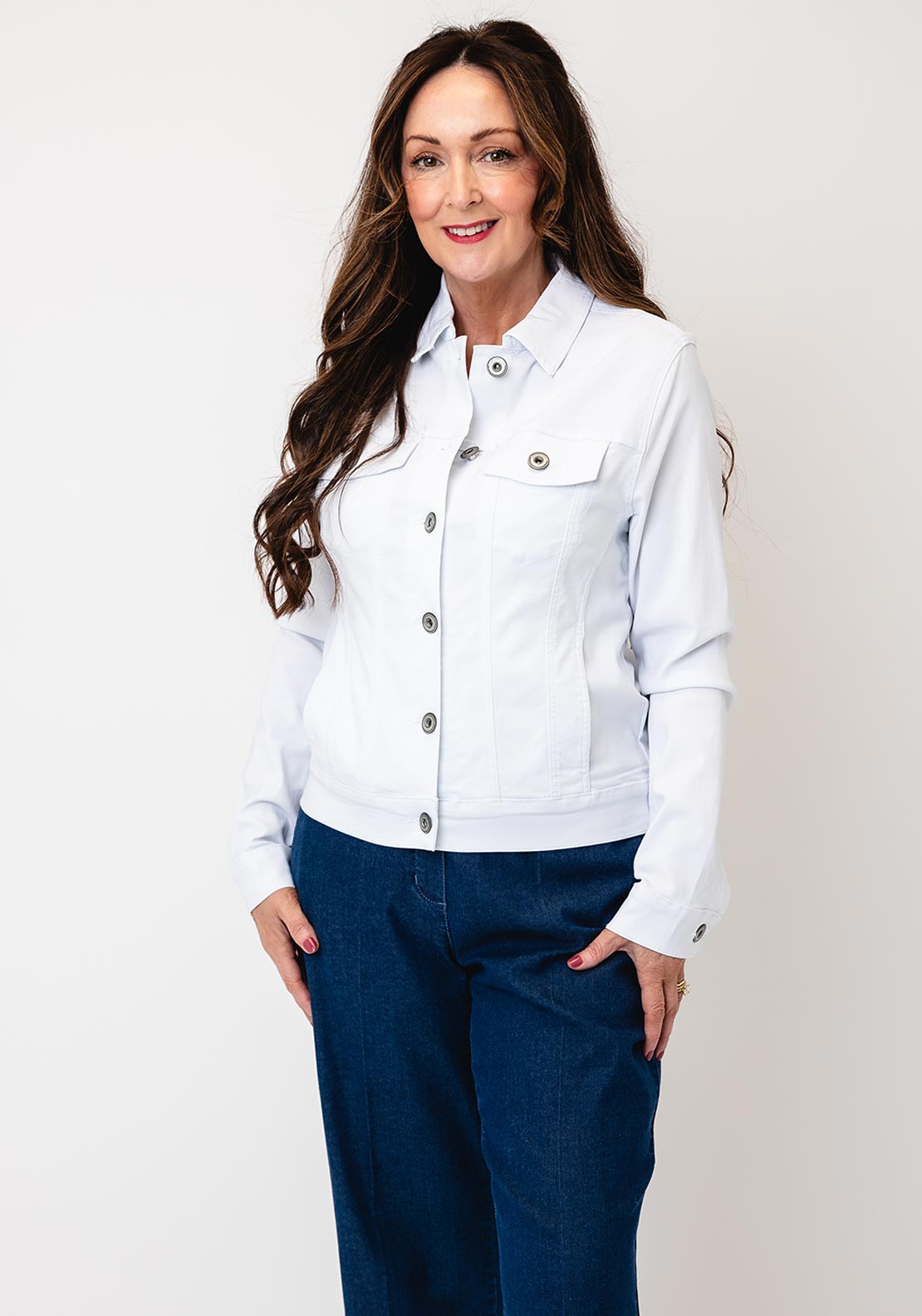 Sunday Denim-Look Button-Down Jacket, White