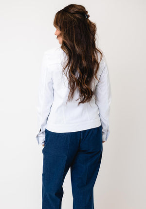 Sunday Denim-Look Button-Down Jacket, White