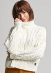 Superdry Womens High Neck Cable Knit Sweater, Ecru