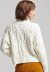 Superdry Womens High Neck Cable Knit Sweater, Ecru