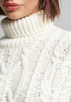 Superdry Womens High Neck Cable Knit Sweater, Ecru