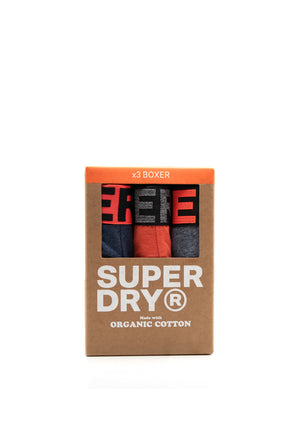 Superdry 3 Pack Organic Cotton Boxers, Dark Indigo Multi