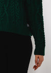 Superdry Womens High Neck Cable Knit Sweater, Pine Green