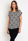 Surkana Spiral Print Satin Top, Black