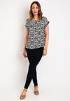 Surkana Spiral Print Satin Top, Black