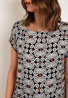 Surkana Spiral Print Satin Top, Black