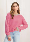 YAYA Contrast Trim Round Neck Sweater, Morning Glory Pink