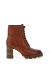 Tamaris Leather Laced Heeled Boot, Cognac
