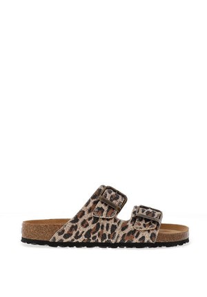 Tamaris Shimmering Faux Leopard Printed Double Strap Mules, Leopard