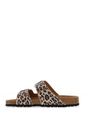 Tamaris Shimmering Faux Leopard Printed Double Strap Mules, Leopard