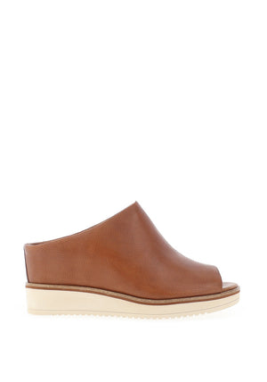 Tamaris Soft Leather Shimmering Mule Wedge Shoes, Cognac