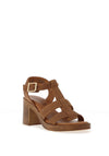 Tamaris Textured Suede Leather T Bar Heeled Sandals, Brown