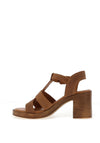 Tamaris Textured Suede Leather T Bar Heeled Sandals, Brown