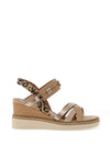 Tamaris Leather Leopard Printed Multi Strap Wedges, Tan Combi