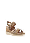 Tamaris Leather Leopard Printed Multi Strap Wedges, Tan Combi