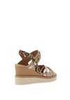Tamaris Leather Leopard Printed Multi Strap Wedges, Tan Combi