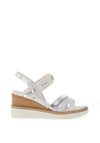Tamaris Leather Multi Criss Cross Strap Wedge Sandals, White Combo