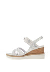 Tamaris Leather Multi Criss Cross Strap Wedge Sandals, White Combo