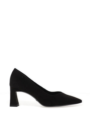 Tamaris Vegan Suede Leather Slip On Heeled Shoes, Black