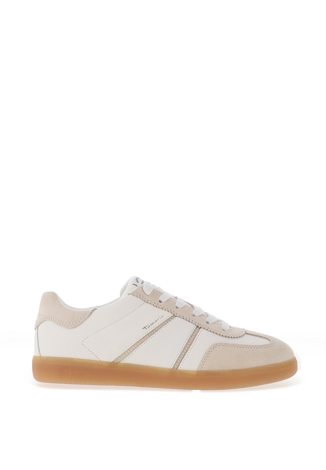 Tamaris Leather Laced Trainers, White & Beige