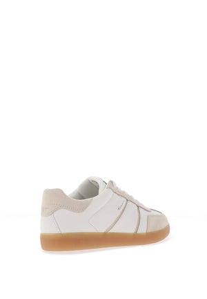 Tamaris Leather Laced Trainers, White & Beige