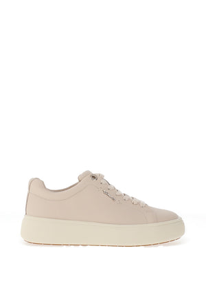Tamaris Pebbled Leather Platform Trainers, Light Beige