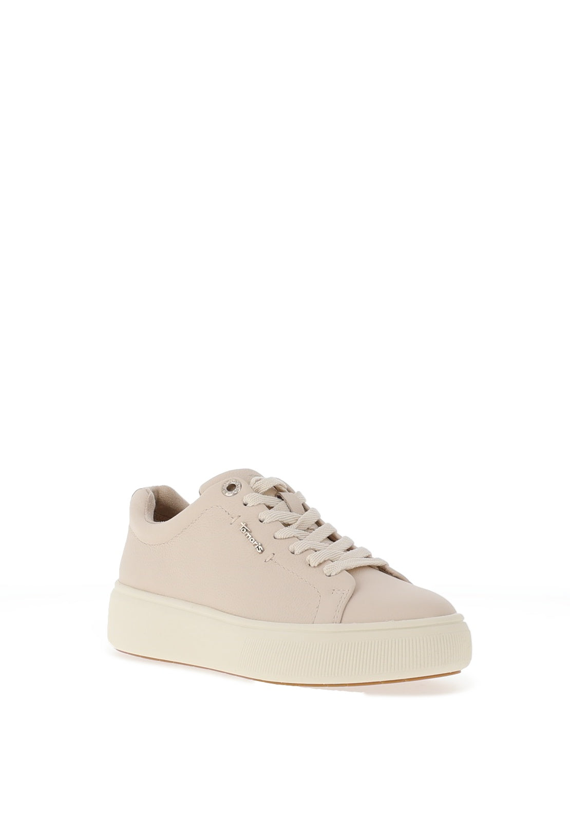 Tamaris Pebbled Leather Platform Trainers, Light Beige
