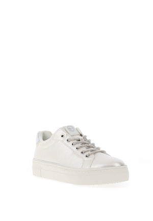 Tamaris Crackled Shimmering Faux Leather Trainers, White Pearl