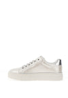 Tamaris Crackled Shimmering Faux Leather Trainers, White Pearl
