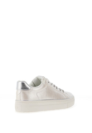 Tamaris Crackled Shimmering Faux Leather Trainers, White Pearl