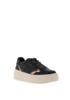 Tamaris Faux Leather Glitter Lace Platform Trainers, Black & Gold