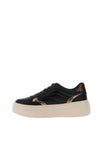 Tamaris Faux Leather Glitter Lace Platform Trainers, Black & Gold