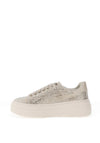Tamaris Luxury Diamante Encrusted Satin Platform Trainers, Pearl Ivory