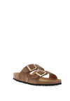 Tamaris Leather Double Strap Buckle Mules, Brown