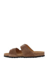 Tamaris Leather Double Strap Buckle Mules, Brown