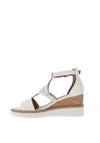 Tamaris T-Bar Leather Perforation Detailed Wedge Sandals, White