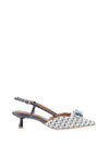 Tamaris Woven Diamante Brooch Kitten Heeled Shoes, Blue Multi