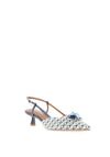 Tamaris Woven Diamante Brooch Kitten Heeled Shoes, Blue Multi