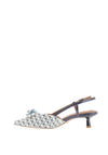 Tamaris Woven Diamante Brooch Kitten Heeled Shoes, Blue Multi