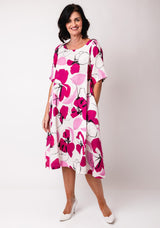 Thanny Linen Floral Midi Dress, Pink
