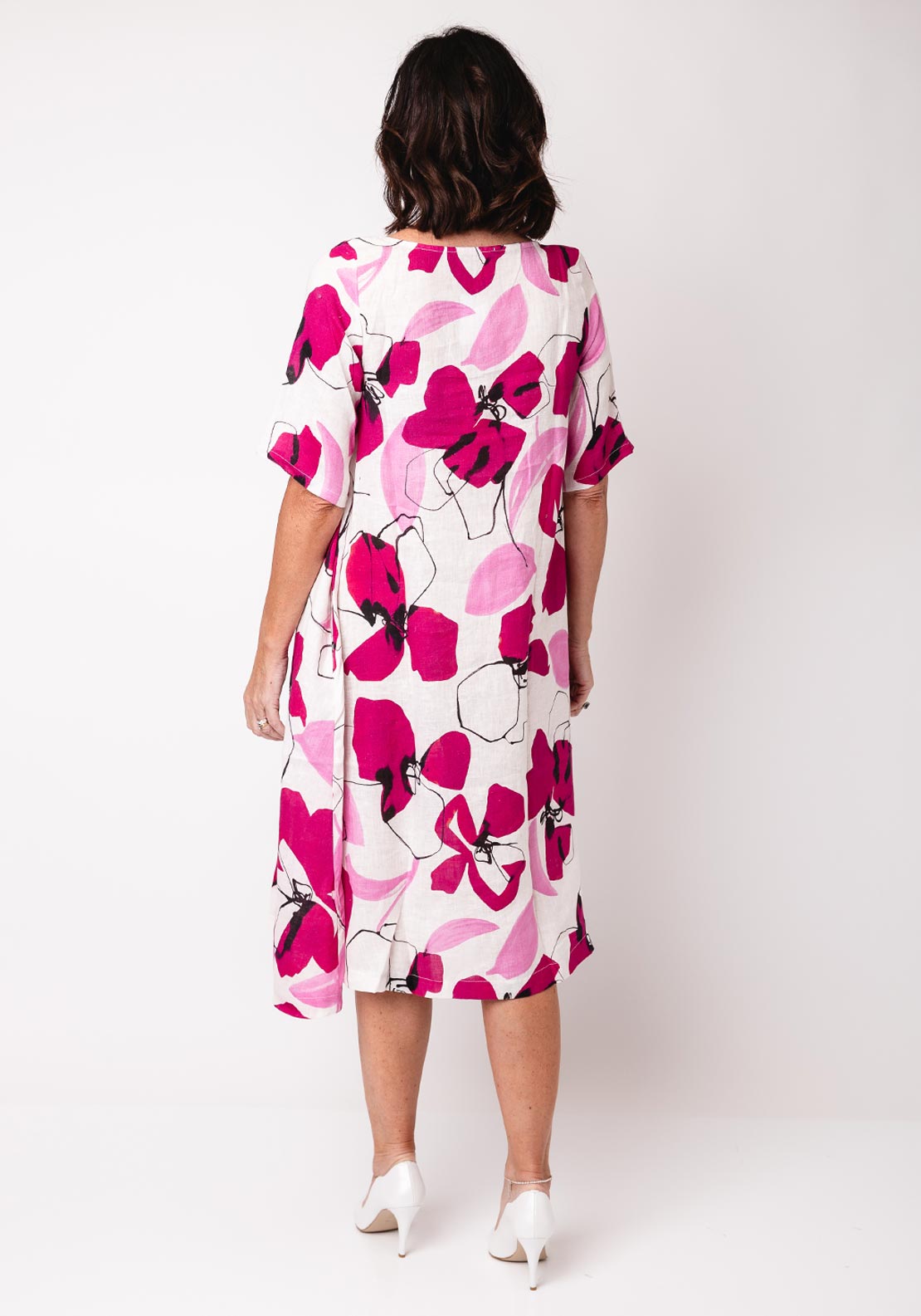 Thanny Linen Floral Midi Dress, Pink