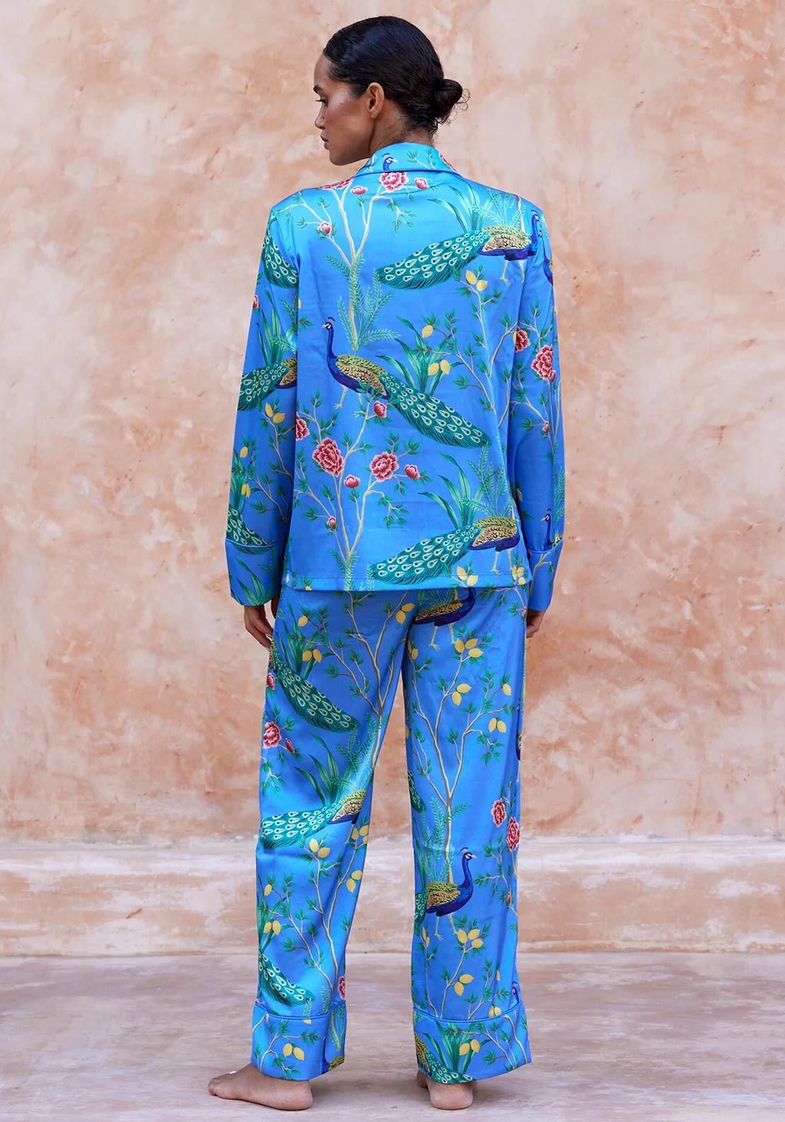 The Night Store Peacock Luxurious Pyjama Set, Blue