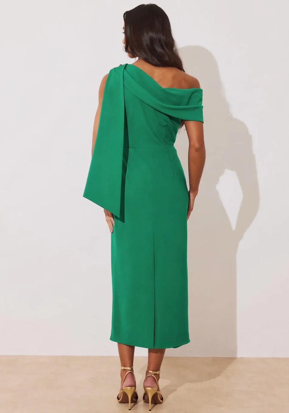 The 8th Sign Eleni Drape One Shoulder Midi Dress, Green - McElhinneys