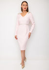 The 8th Sign Asteria Embellished Shoulder Cowl Back Midi Dress, Pink