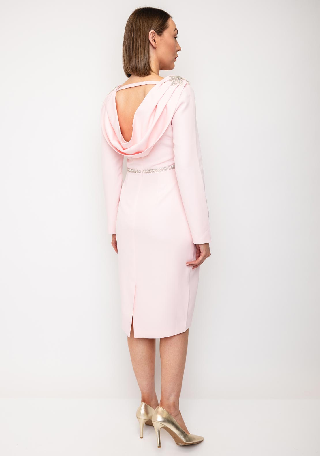 The 8th Sign Asteria Embellished Shoulder Cowl Back Midi Dress, Pink