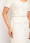 The 8th Sign Sweetheart Neckline Button Detail Midi Dress, Cream