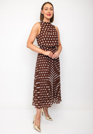 The 8th Sign Halter Neck Polka Dot Maxi Dress, Brown