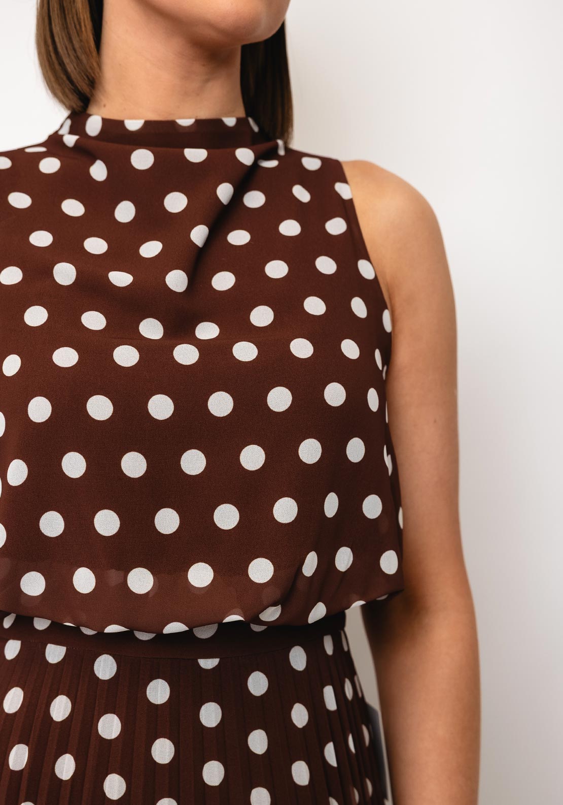 The 8th Sign Halter Neck Polka Dot Maxi Dress, Brown