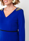 The 8th Sign Asteria Embellished Shoulder Cowl Back Midi Dress, Blue