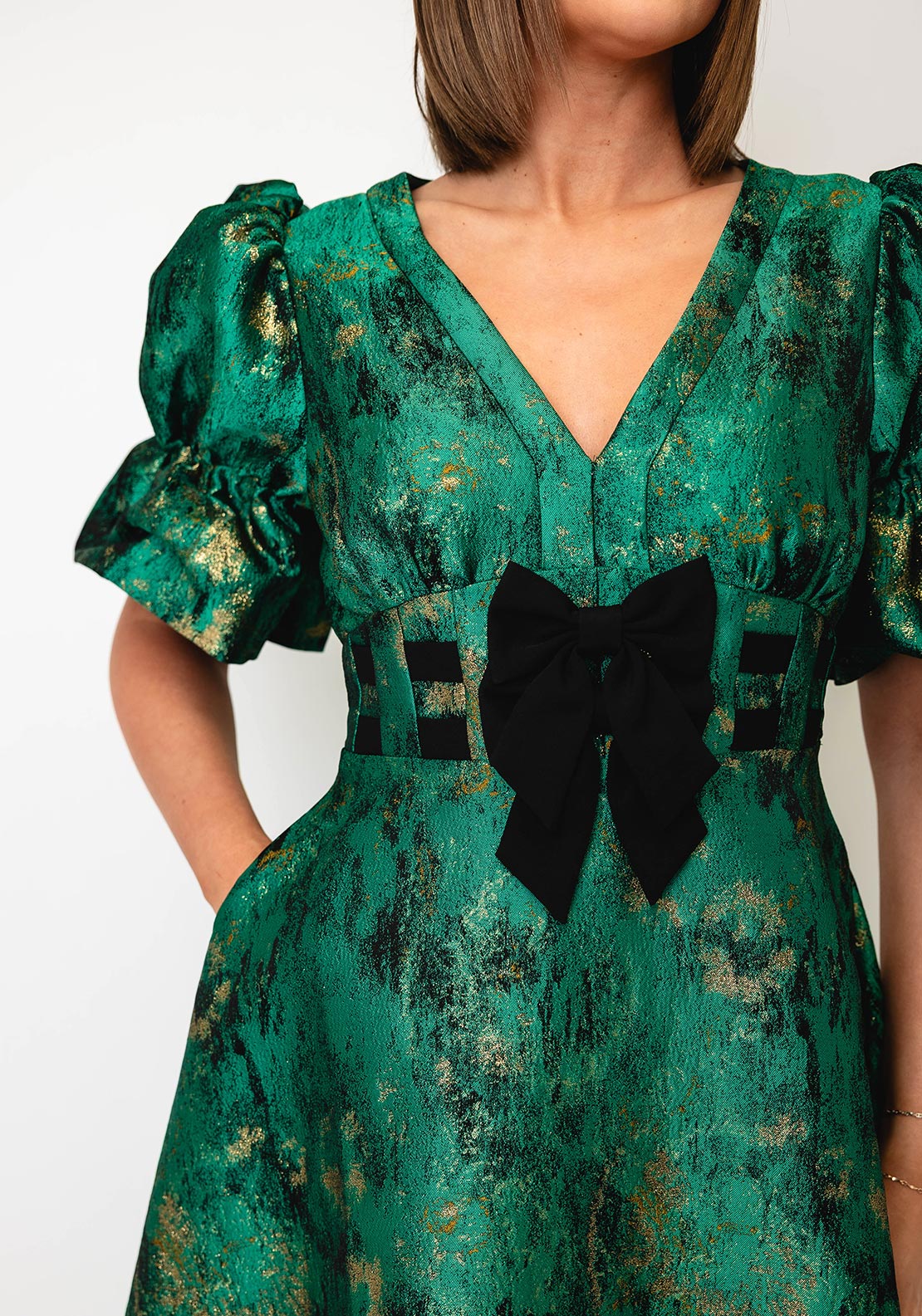 green metallic skater dress The 8th Sign Callie Dress, Emerald Bodycon Fit